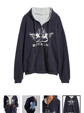 Boys Lie Guarded Angel Interlock Harley Navy Zip-Up Size XS OVERSIZED EUC